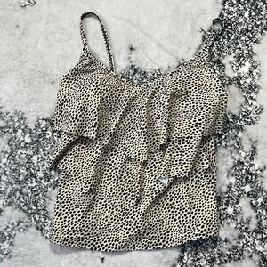 Ellen Tracy Tankini Womens Sz 10 Animal Print Tiered Swim with Removable Pad